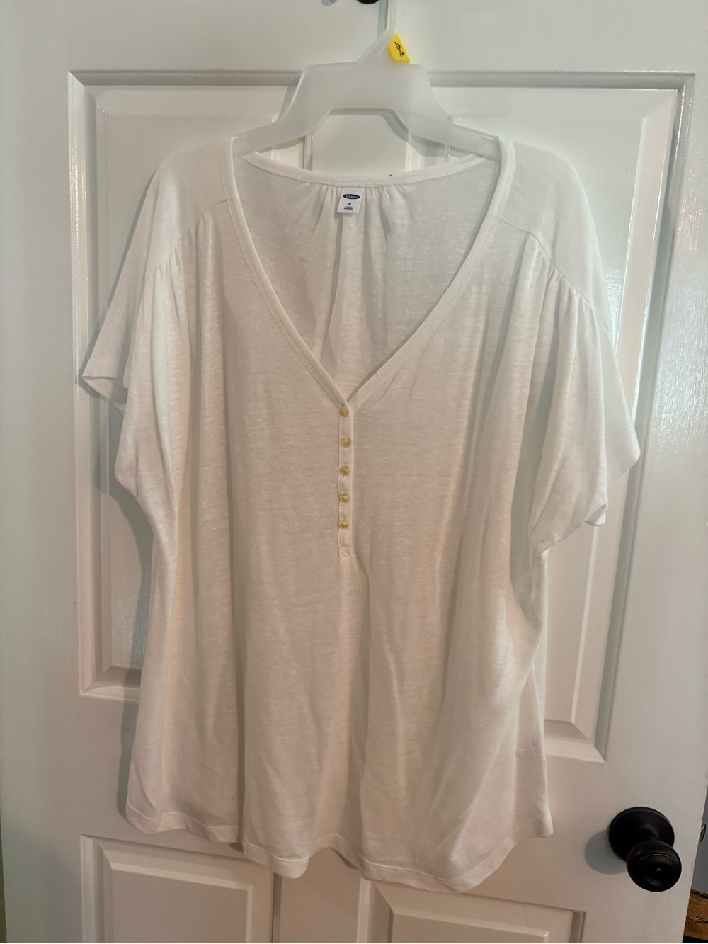 Old Navy White V-Neck Button Henley Tee